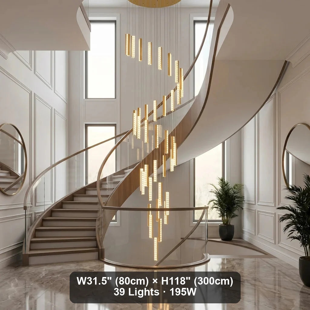 Viva Modern Crystal Staircase Chandelier for Tall Foyers & Stairwells