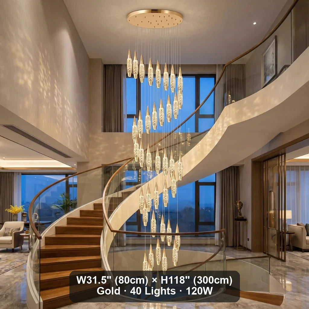 Elira Spiral LED Crystal Staircase Chandelier for Tall Foyers & Stairwells