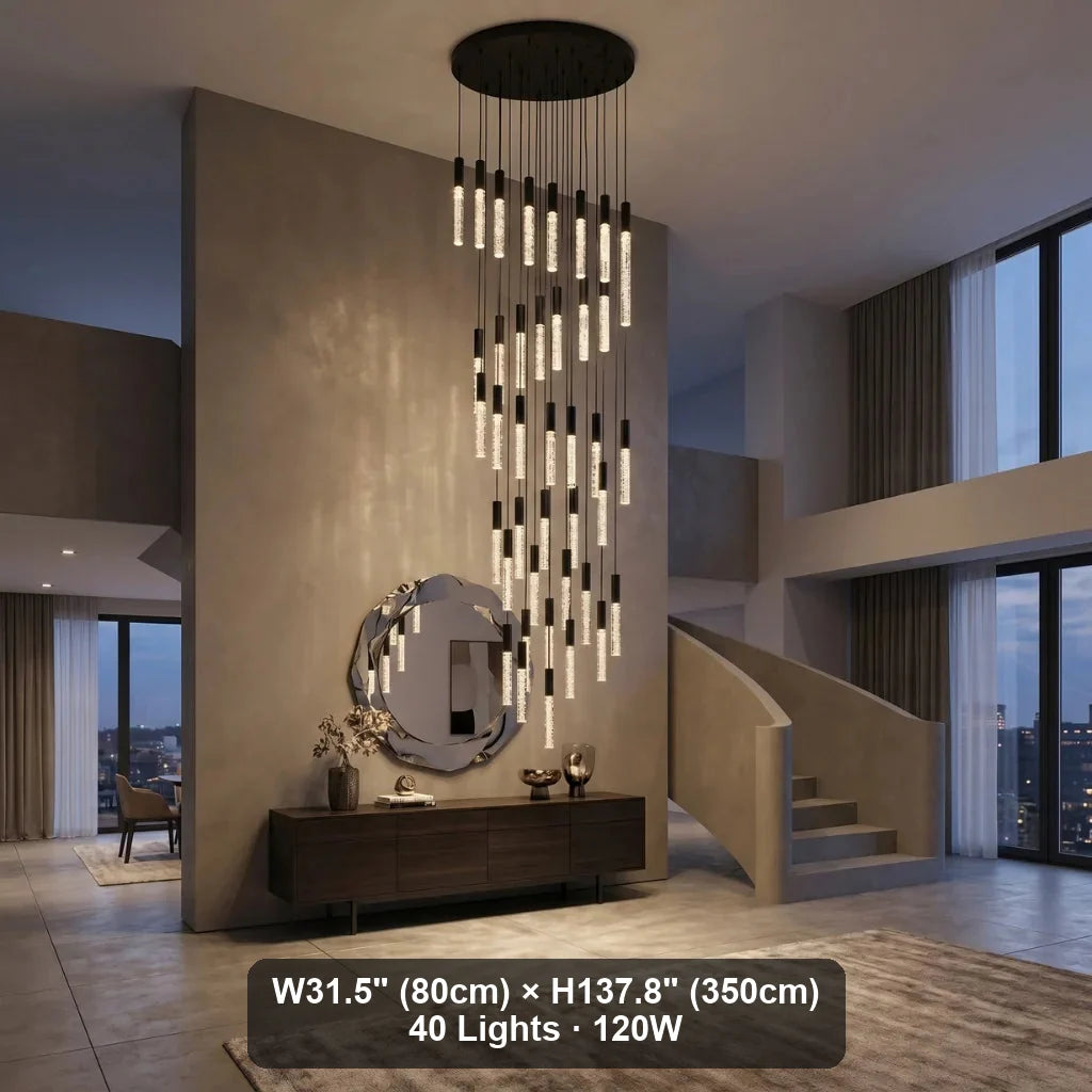 Lirix Spiral LED Crystal Staircase Chandelier for Tall Foyers & Stairwells