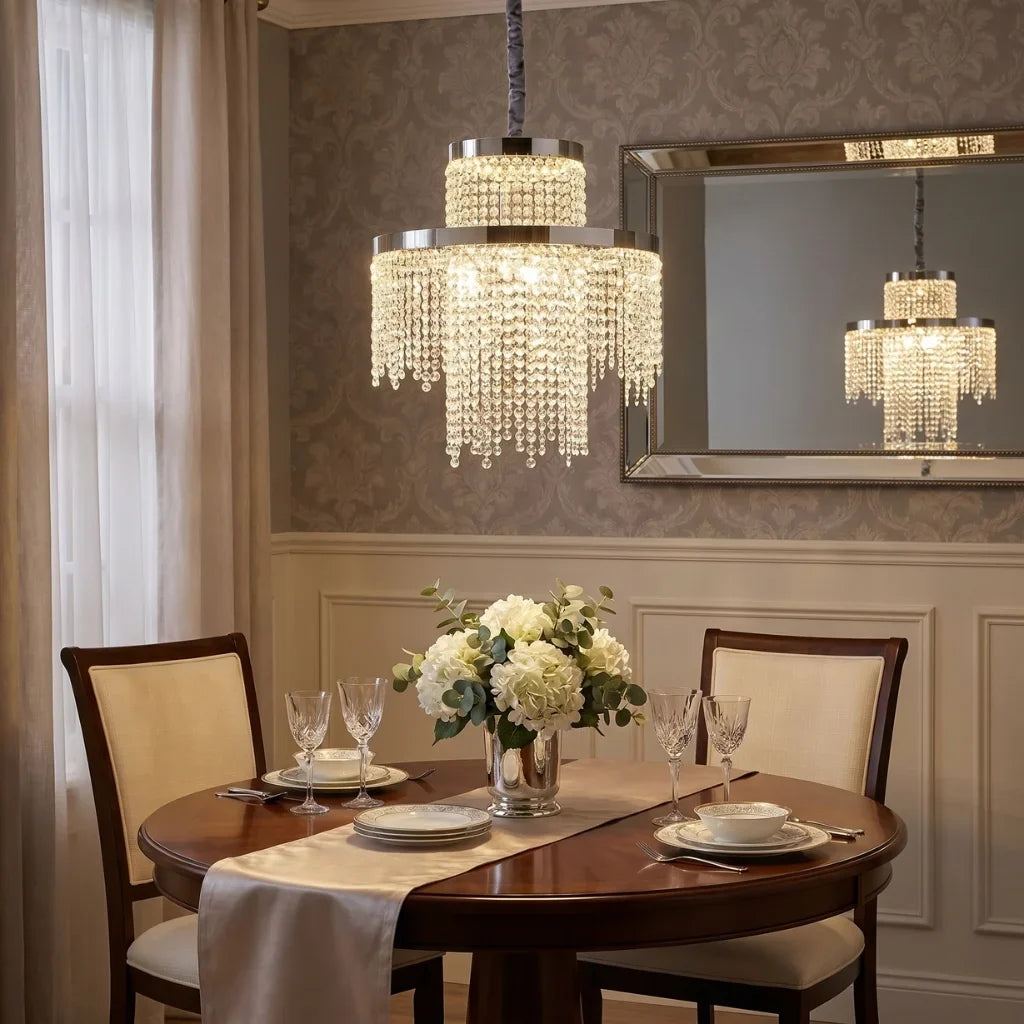 Rysa Luxury Chrome Crystal Chandelier for Living Room & Dining Room
