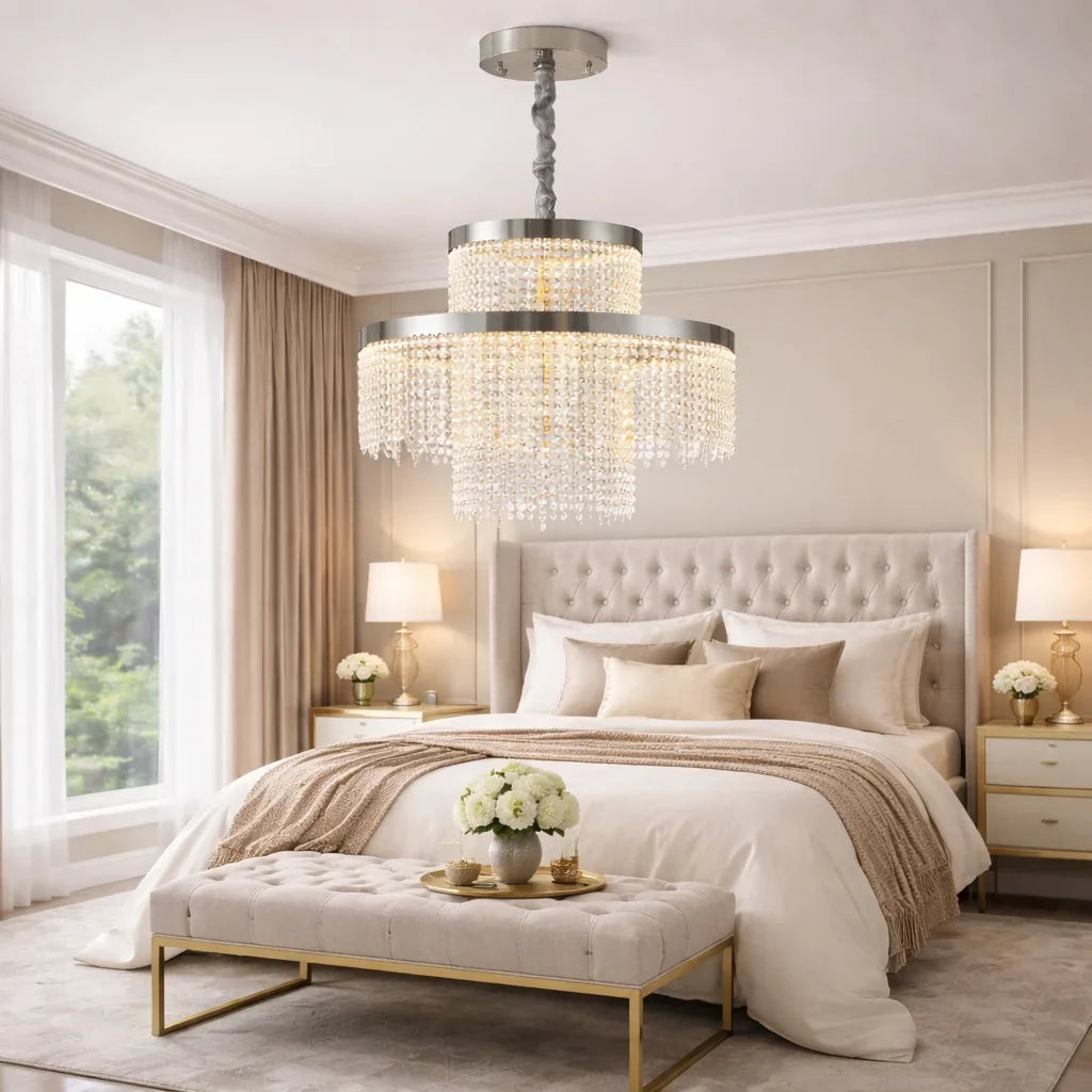 Rysa Luxury Chrome Crystal Chandelier for Living Room & Dining Room