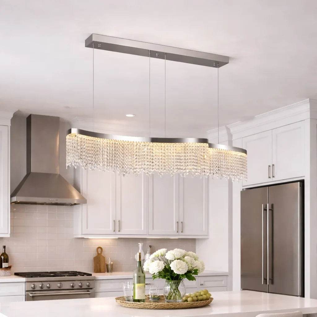 Rysa Luxury Chrome Crystal Chandelier for Living Room & Dining Room