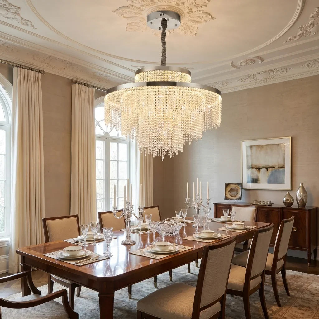 Rysa Luxury Chrome Crystal Chandelier for Living Room & Dining Room