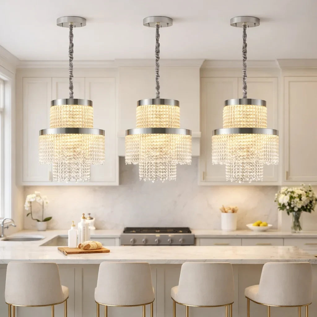 Rysa Luxury Chrome Crystal Chandelier for Living Room & Dining Room