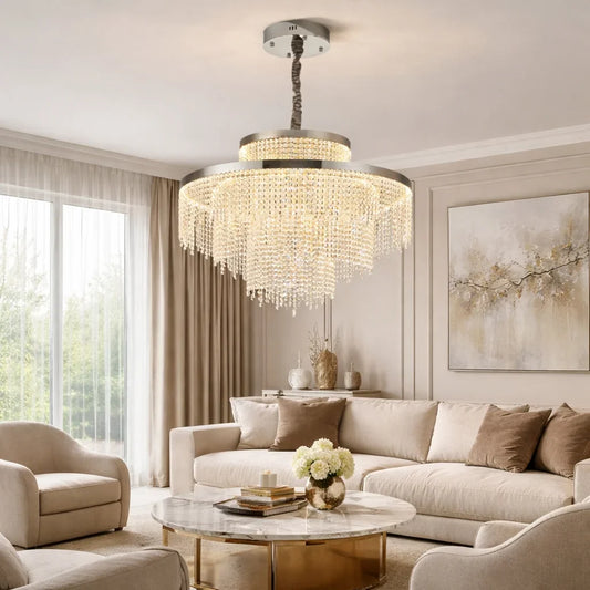Rysa Luxury Chrome Crystal Chandelier for Living Room & Dining Room