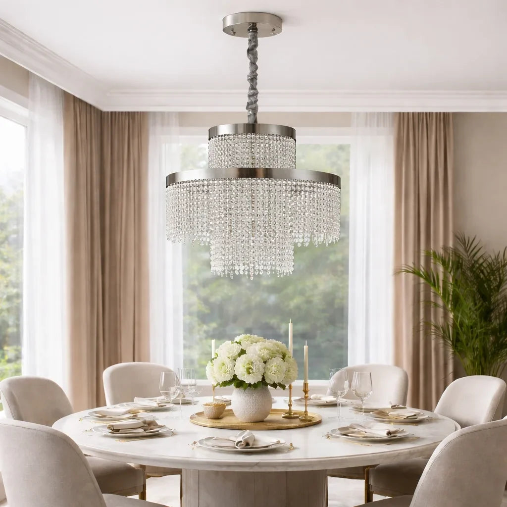 Rysa Luxury Chrome Crystal Chandelier for Living Room & Dining Room