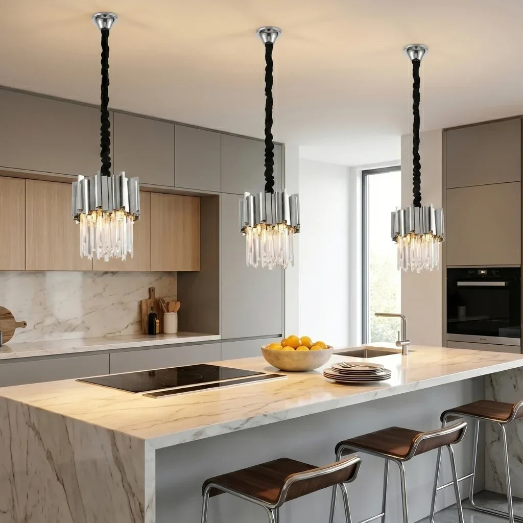 Astra Small Gold/Chrome Crystal Pendant Light for Dining Room & Kitchen Island