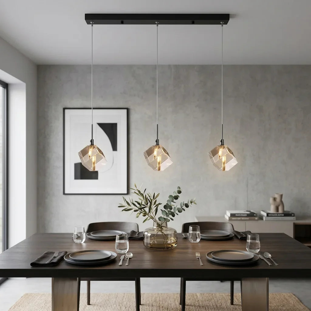 Core Black Modern Crystal Pendant Light for Kitchen Island & Dining Room