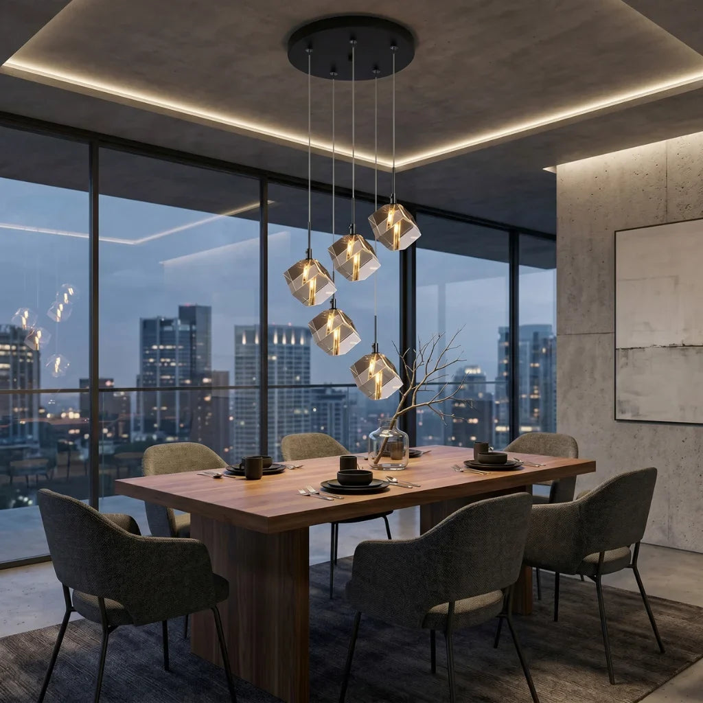 Core Black Modern Crystal Pendant Light for Kitchen Island & Dining Room