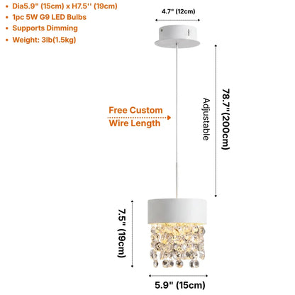 Vetra Mini White Crystal Pendant Light for Dining Room & Kitchen Island